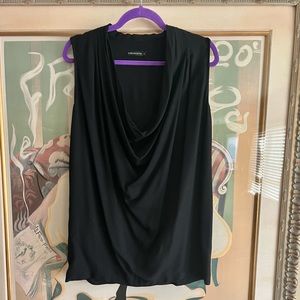 Black Sleeveless Blouse Draped Neck